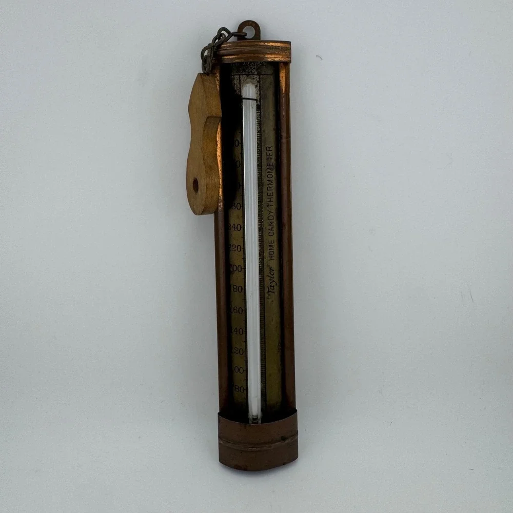 Taylor Copper Vintage Home Candy Thermometer Wood Handle Rochester NY